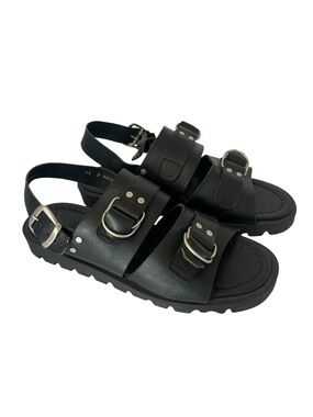 G. H. Bass Vintage Men’s Black Italian Leather Buckle Strap Fisherman Sandals 13